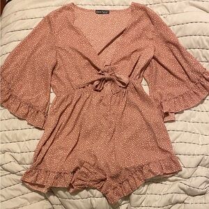 Mauve Dotted Ruffle Romper